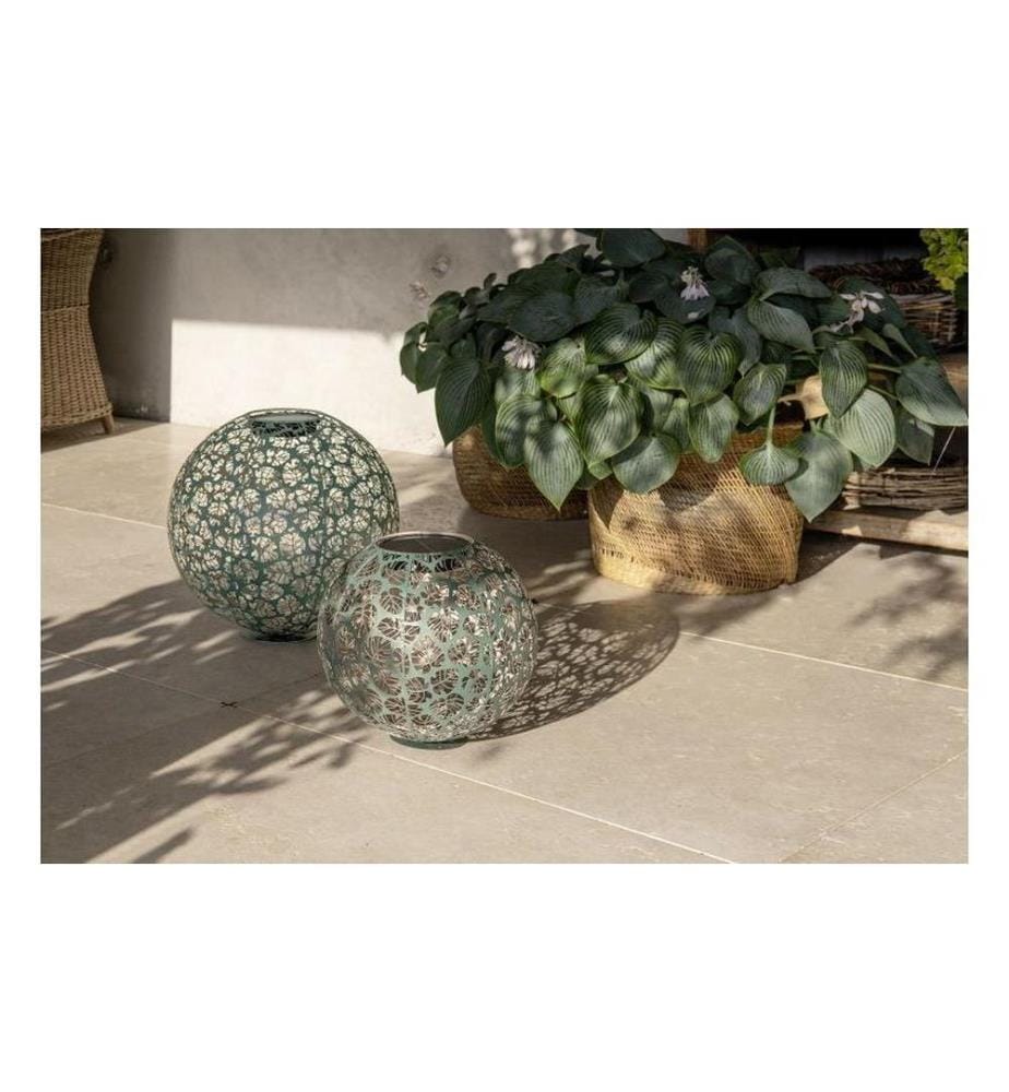 STT Windlicht Solar Antic Ball Monstera Ø 30 cm, Dunkelgrün