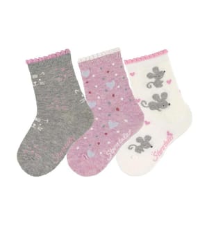 STERNTALER - Socken 3er Set Katze/Maus Hellgrau/Rosa/Beige Gr. 27-30