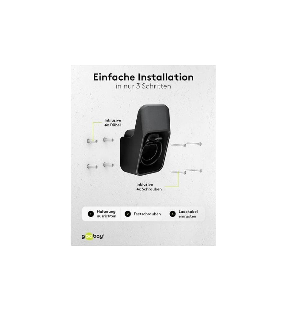 Goobay - Wandhalterung mit Kabelablage für Ladekabel Typ-2