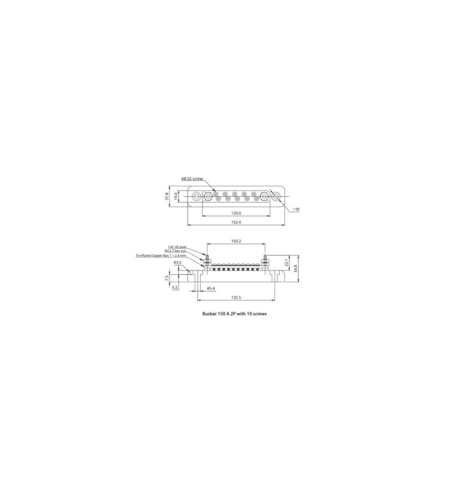 Victron Barrette de distribution de courant élevé 150A 2x M8, 10x M5