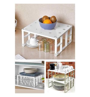 Organisateur de cuisine, blanc, métal inoxydable, pieds en plastique