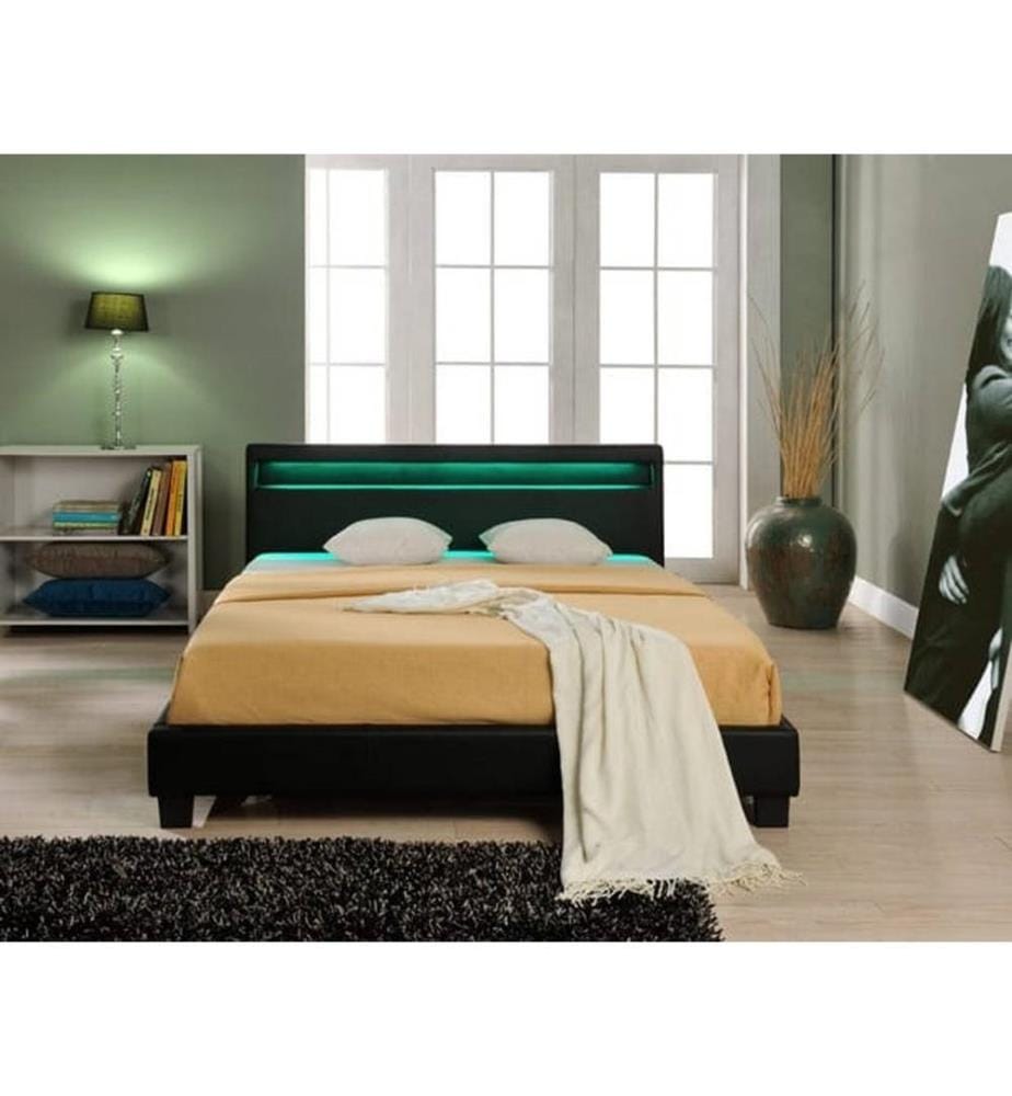 Lit en similicuir Paris avec éclairage LED RGB 140x200 cm Corium