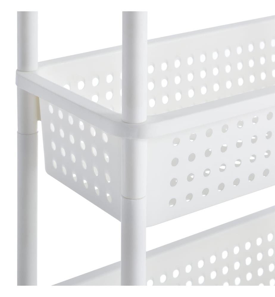 Scaffale rotante 77x22x48 cm con cestini 3 ripiani Bianco