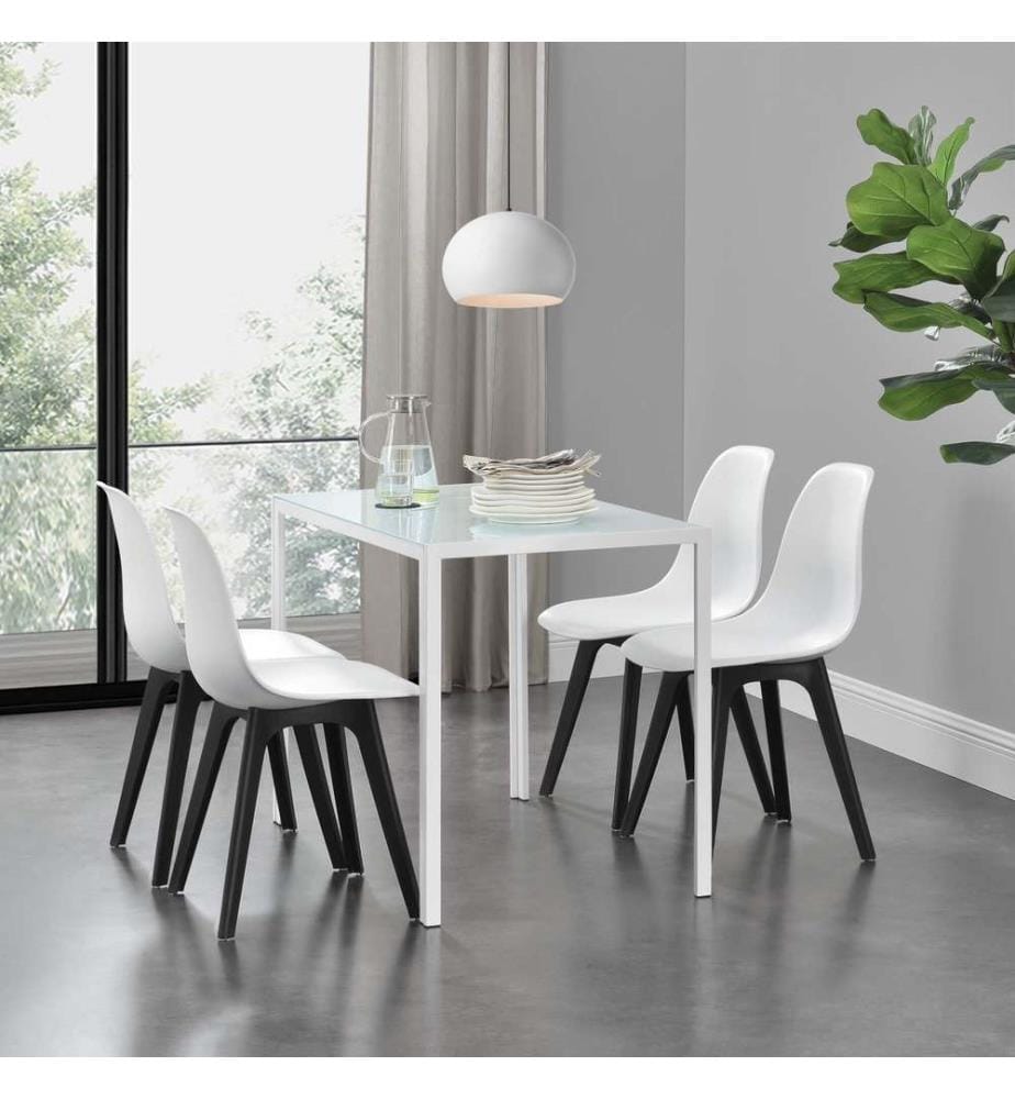 Esstisch mit 4 Stühlen Stathelle 105x60x75 cm Weiss Glasplatte
