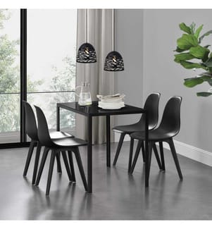Tavolo da pranzo con 4 sedie Stathelle 105x60x75 cm piano in vetro nero
