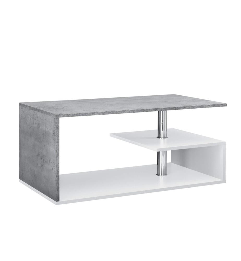 Table basse Harleem 90x50 cm avec étagère Blanc aspect béton