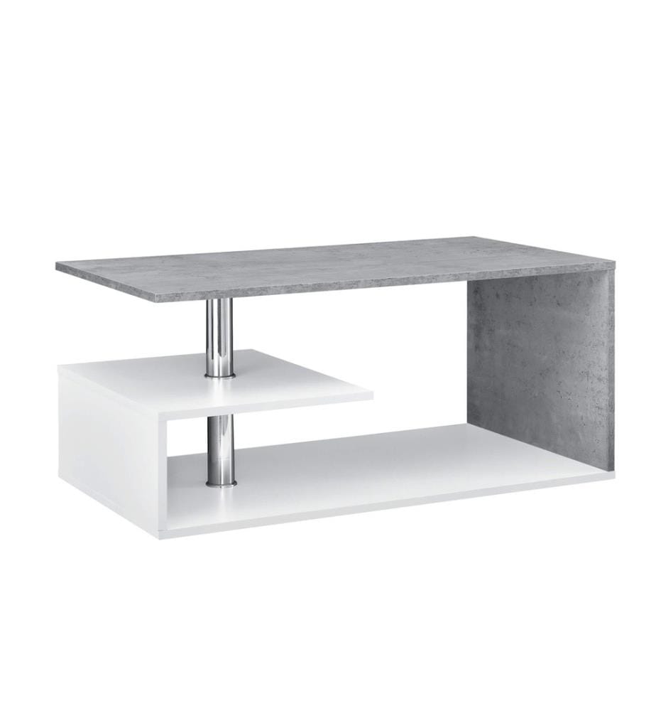Table basse Harleem 90x50 cm avec étagère Blanc aspect béton