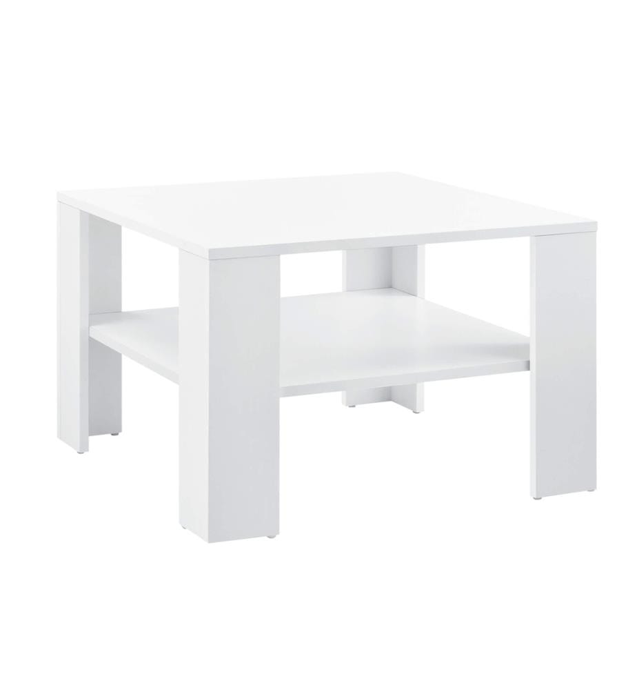 Table basse Aachen 60x60x40 cm avec étagère Blanc