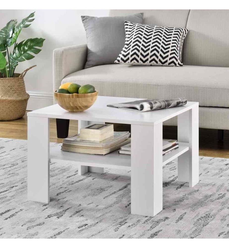 Table basse Aachen 60x60x40 cm avec étagère Blanc