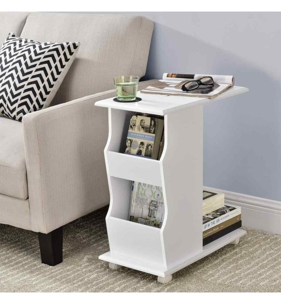 Table d'appoint Kungälv 53x30x63 cm Roulettes et compartiments de rangement Blanc