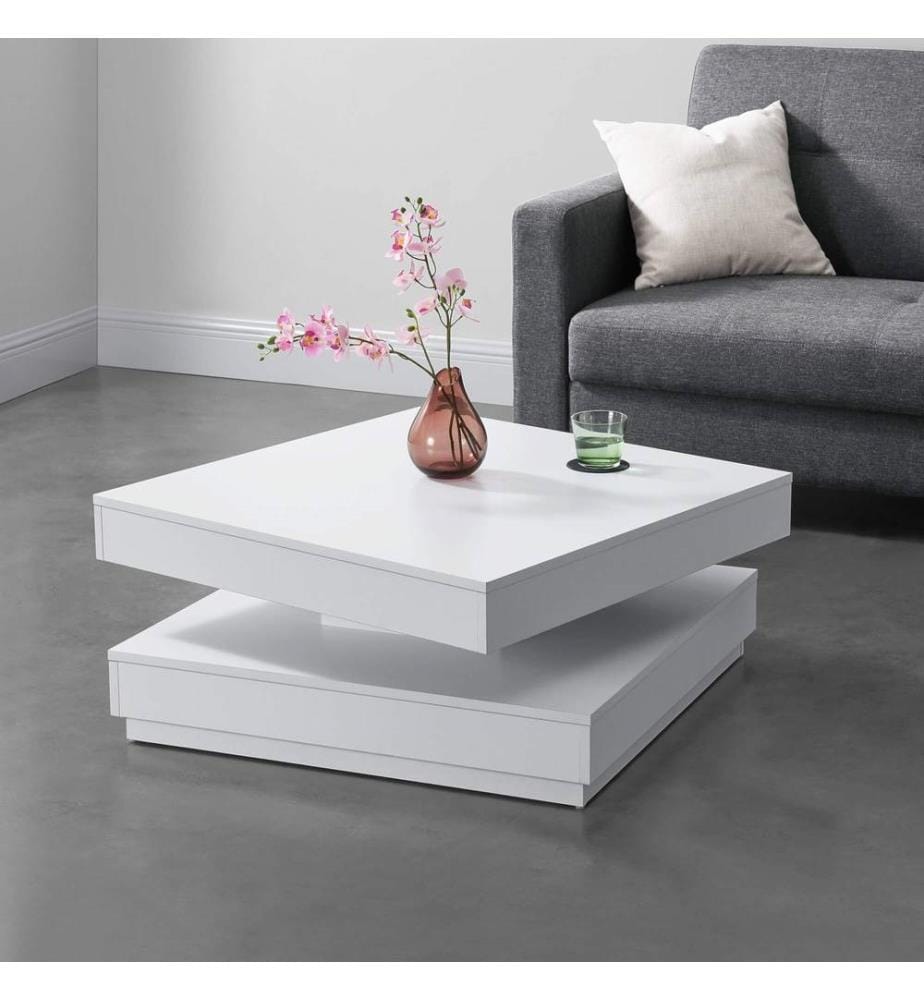 Couchtisch Florenz 76x76x38 cm Drehbar mit Ablage Weiss