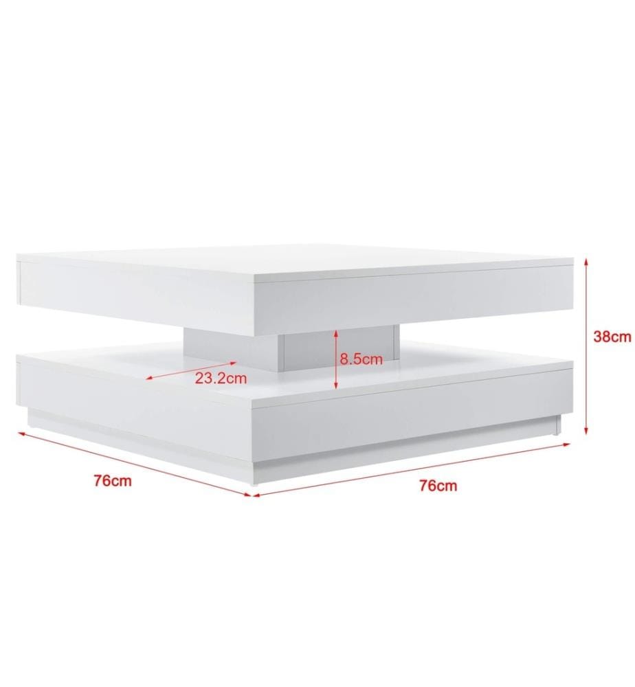 Couchtisch Florenz 76x76x38 cm Drehbar mit Ablage Weiss