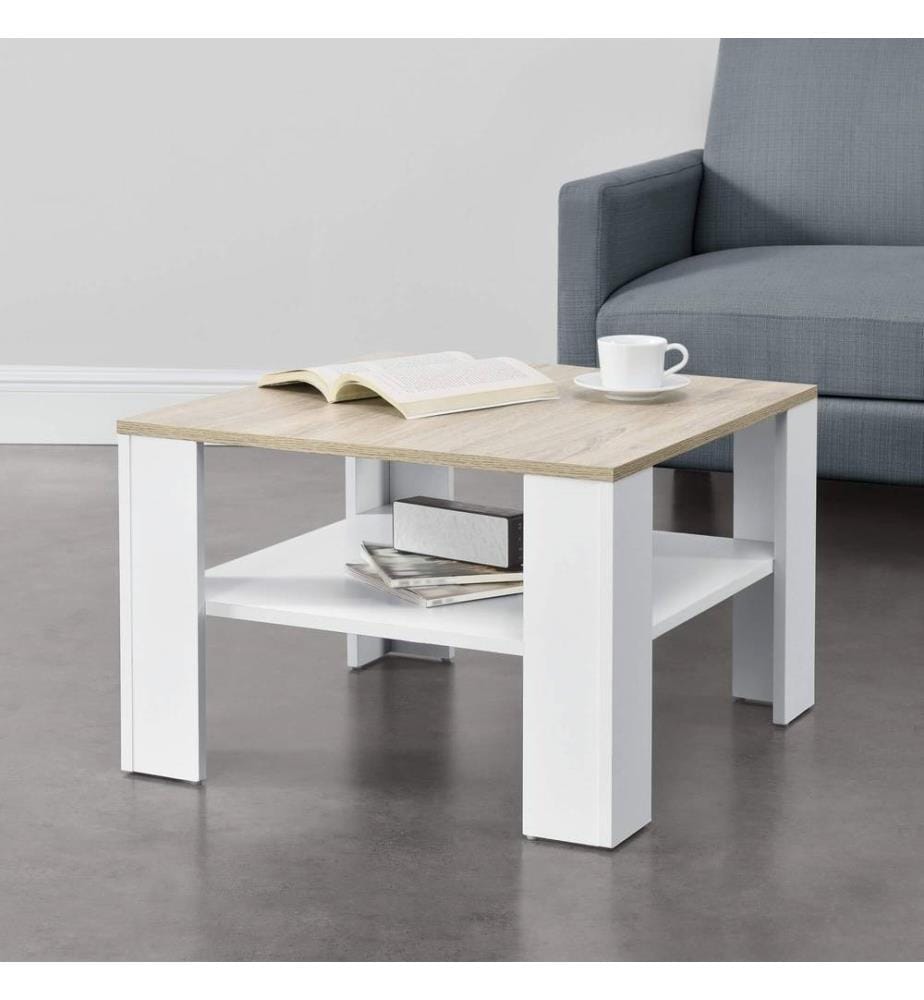 Couchtisch Aachen 60x60x40 cm mit Ablage Weiss Eichenoptik