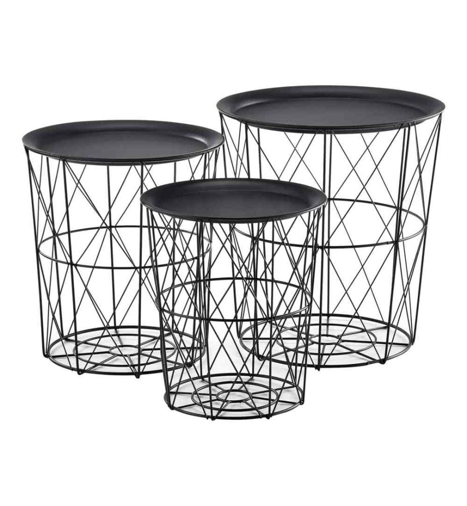 Table basse Worcester set de 3 corbeilles métalliques Noir