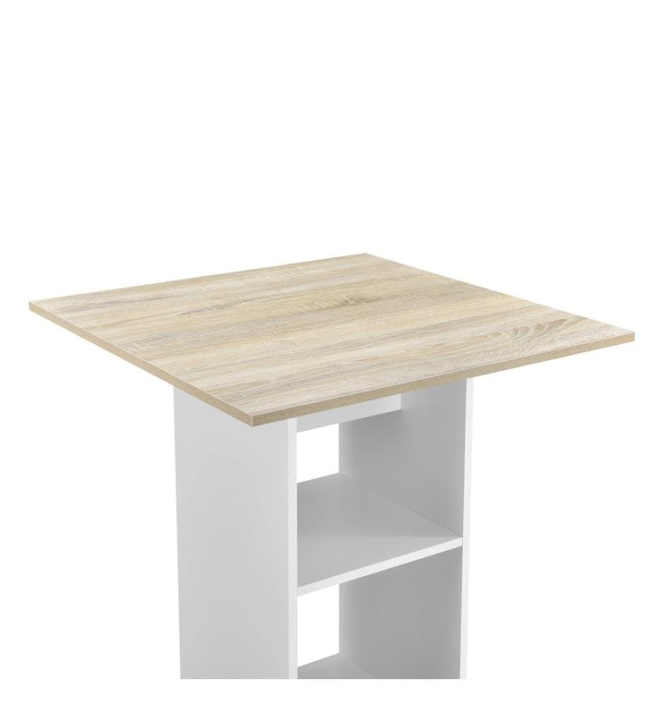 Bartisch Visby 110x70x70 cm mit 3 Regalfächern Weiss Eiche-Optik