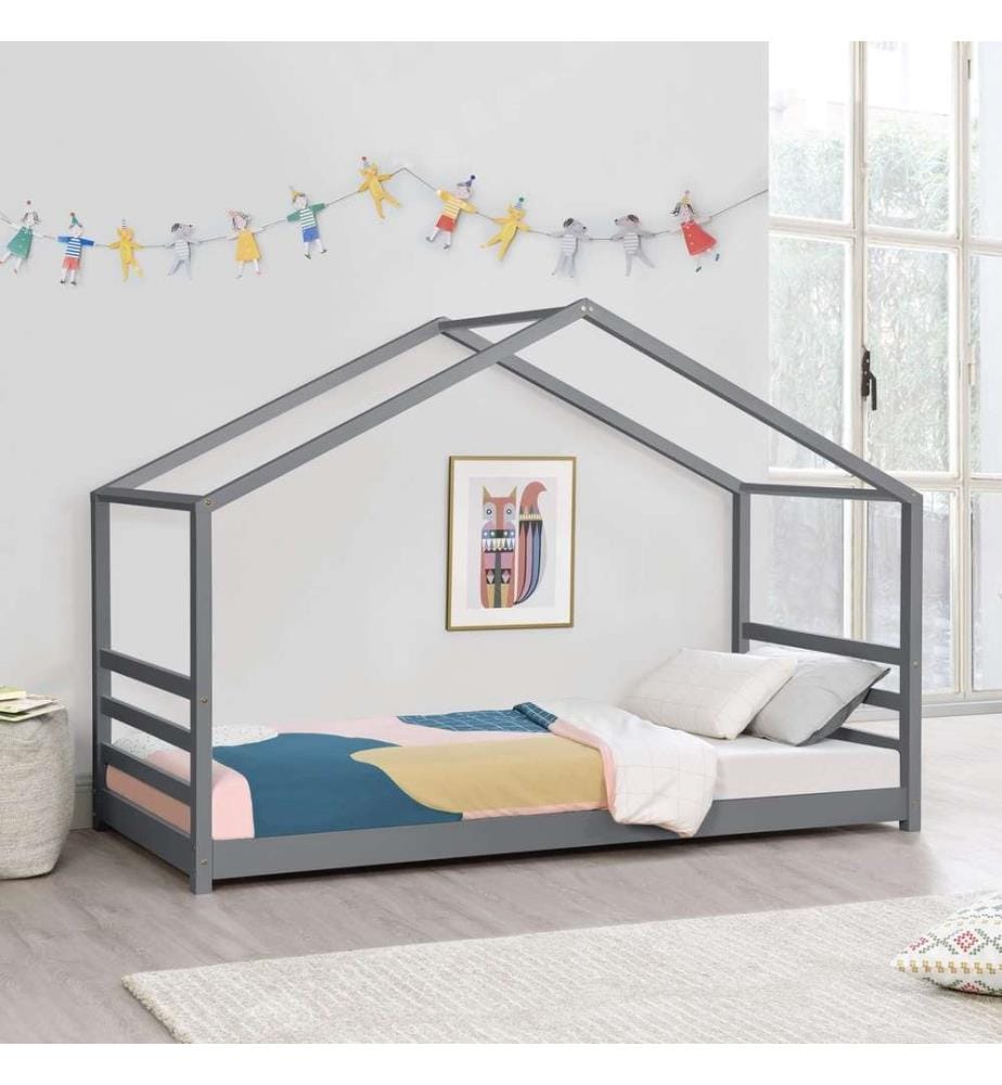 Letto per bambini Vardø 90x200 cm con rete a doghe e griglia Grigio