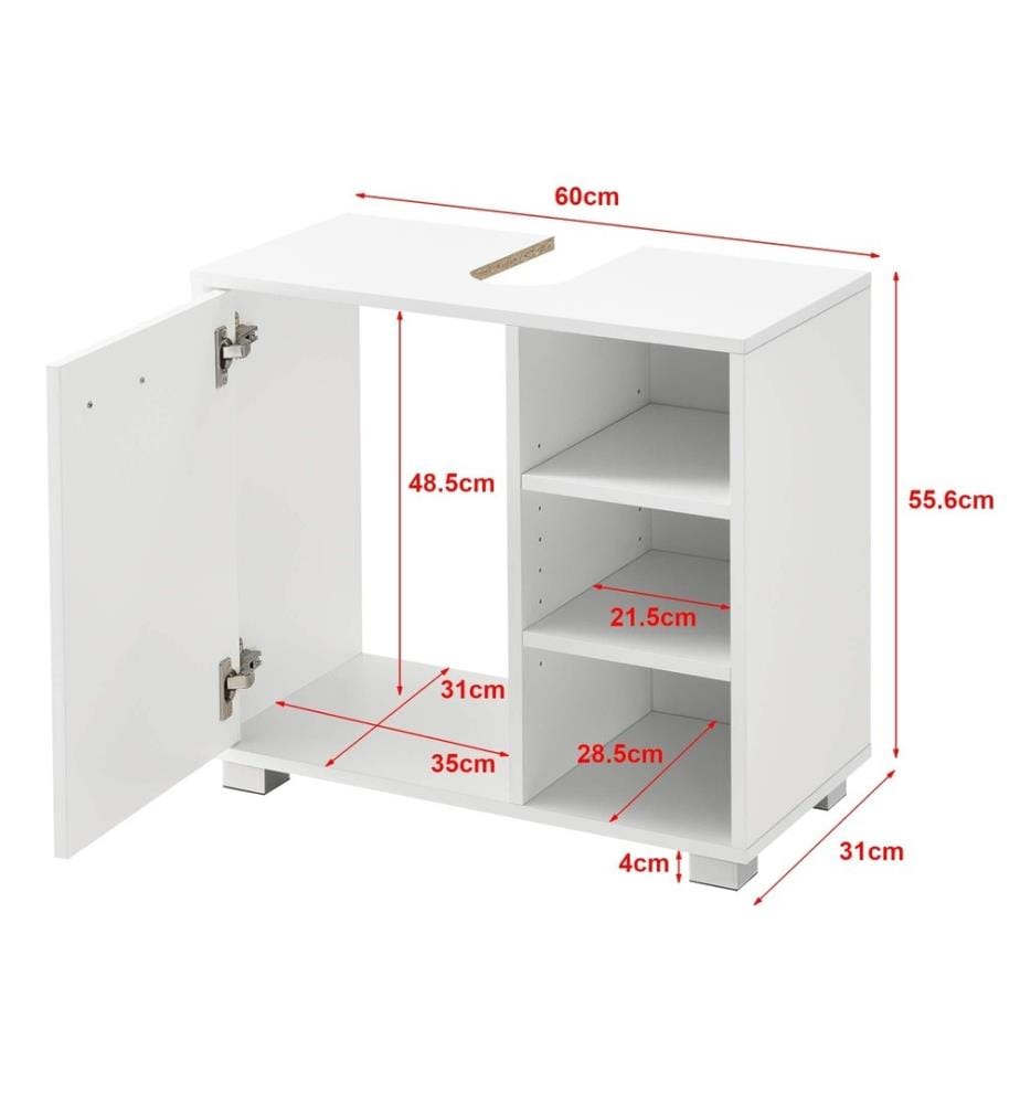 Meuble sous-lavabo Narvik 56x60x31 cm 3 compartiments de rangement