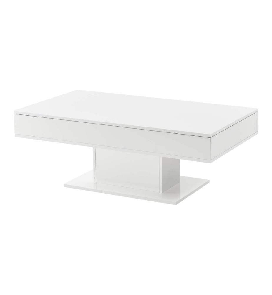 Table basse Lünen avec 2 compartiments de rangement Blanc brillant