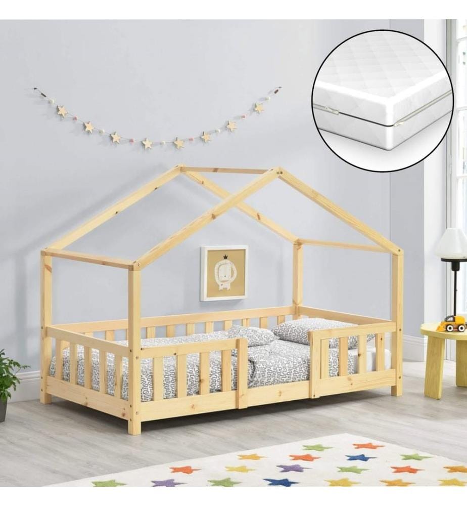 Lettino Treviolo 70x140 cm con materasso e ringhiera in legno