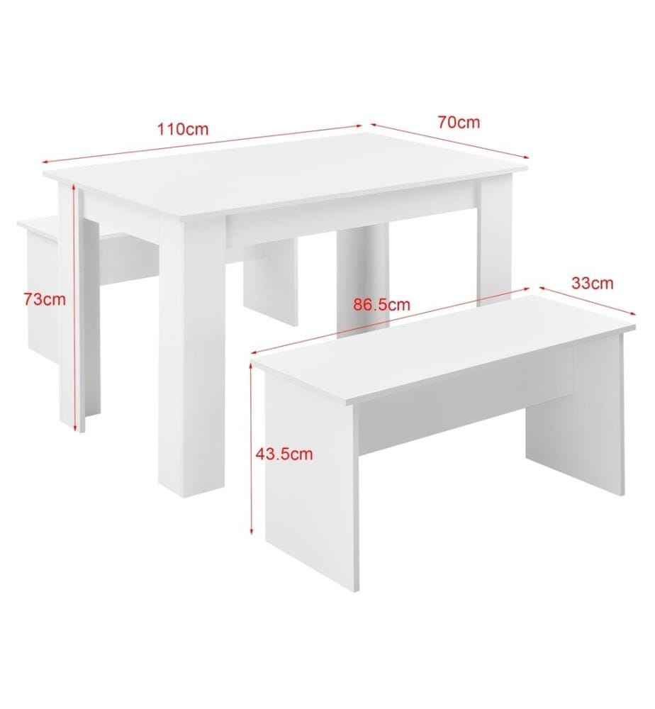Ensemble table et banc Hokksund 110x70 cm avec 2 bancs Blanc