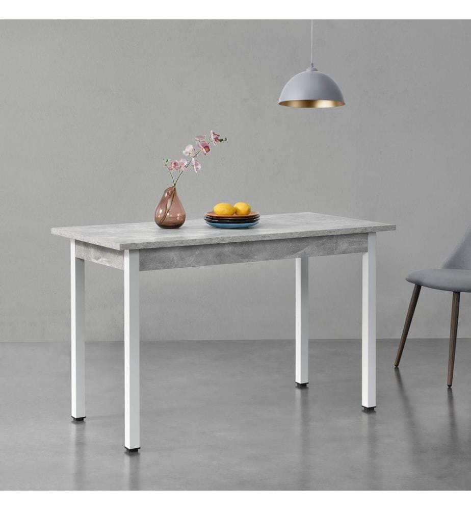 Esstisch Den Haag 120x60 cm Stahl Betonoptik Weiss