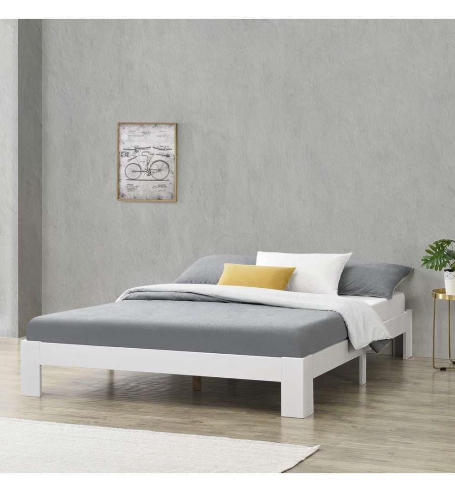 Lit en bois Raisio 140x200 cm avec sommier à lattes Blanc