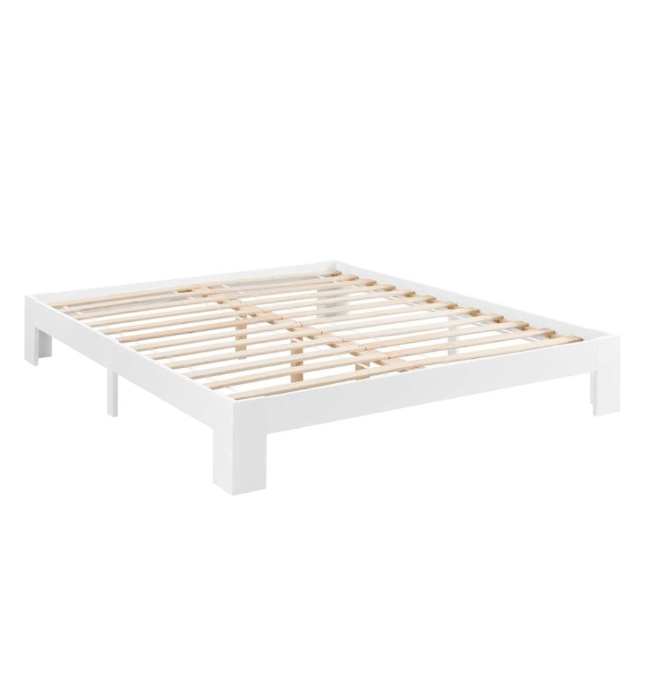 Lit en bois Raisio 180x200 cm avec sommier à lattes Blanc