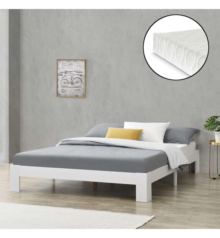Lit en bois Raisio 160x200 cm avec matelas à froid blanc