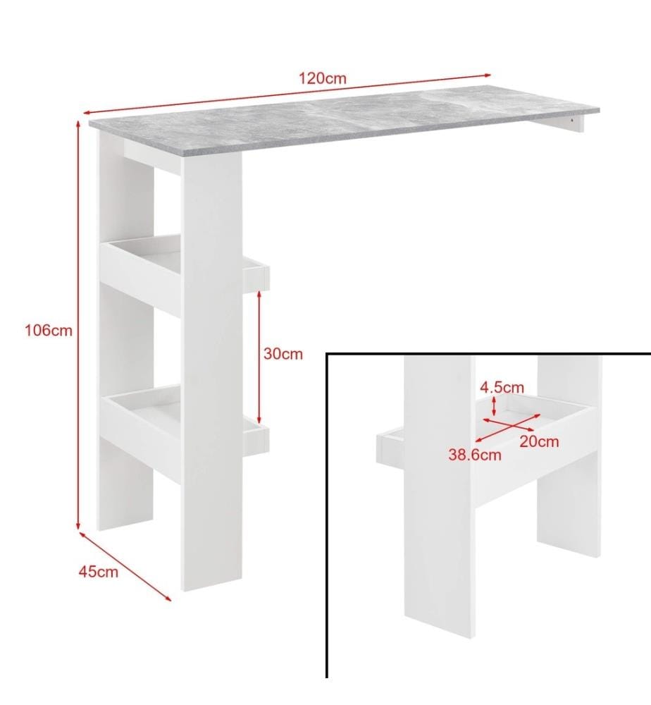 Bartisch Bromölla 120x45x106 cm Weiss Betonoptik