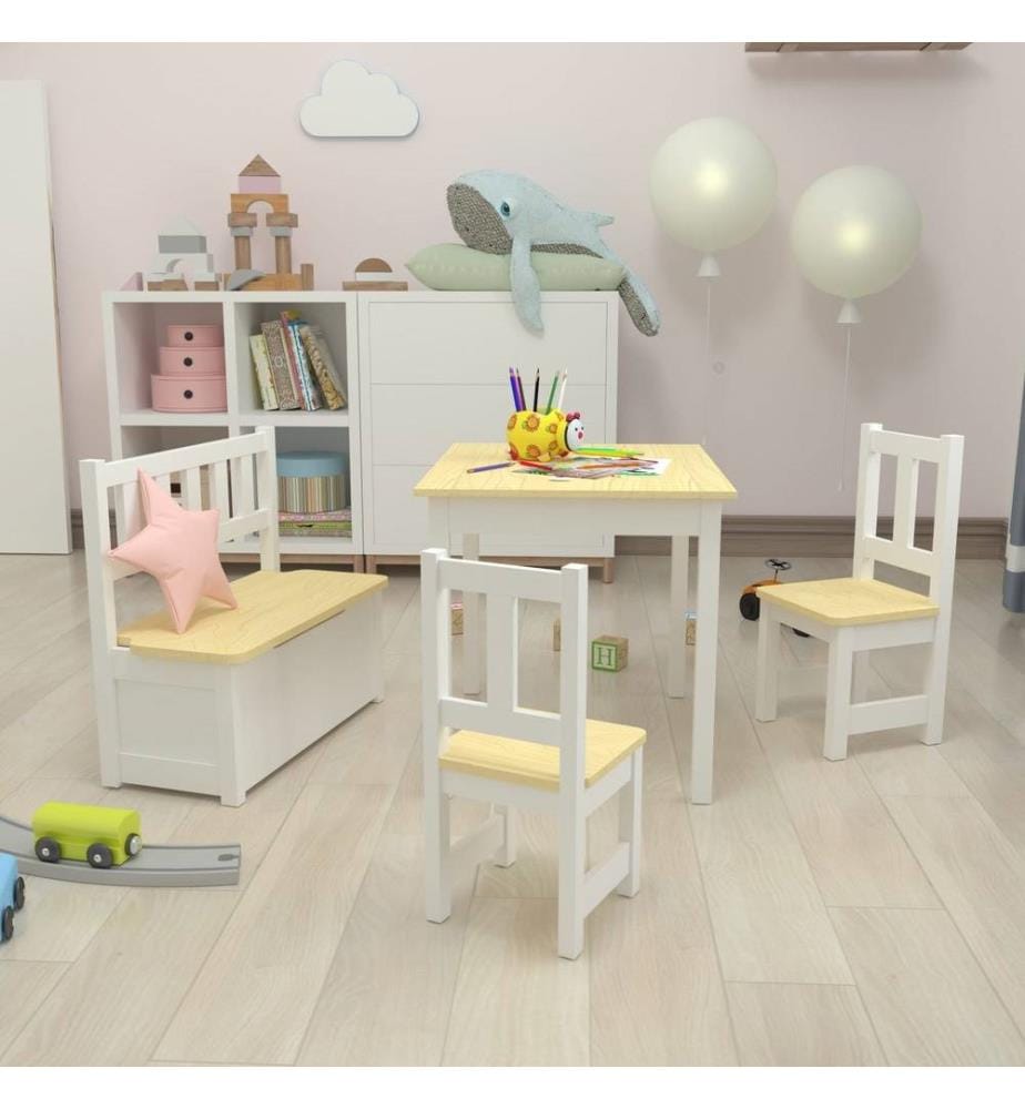 Set de table pour enfant Lousame pin naturel blanc