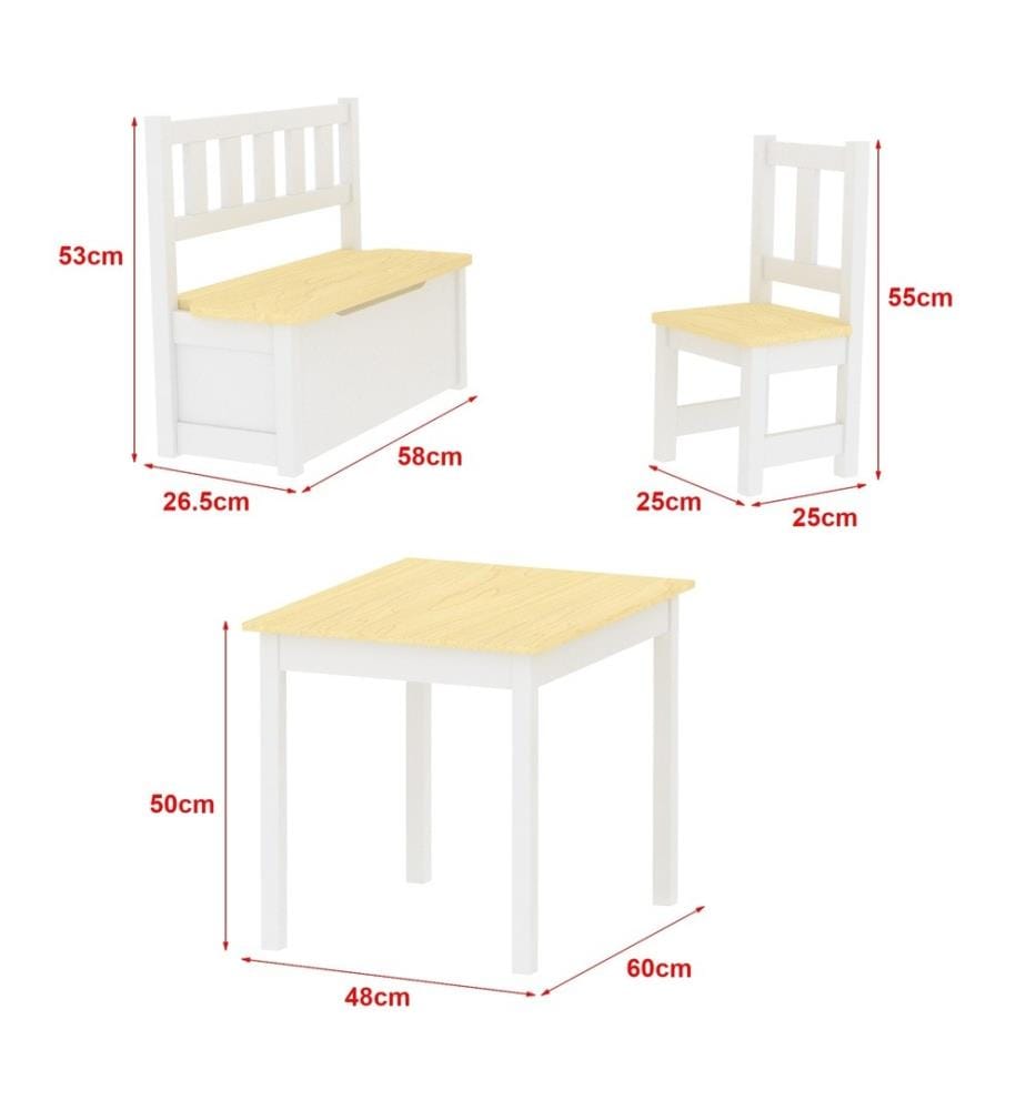 Set de table pour enfant Lousame pin naturel blanc