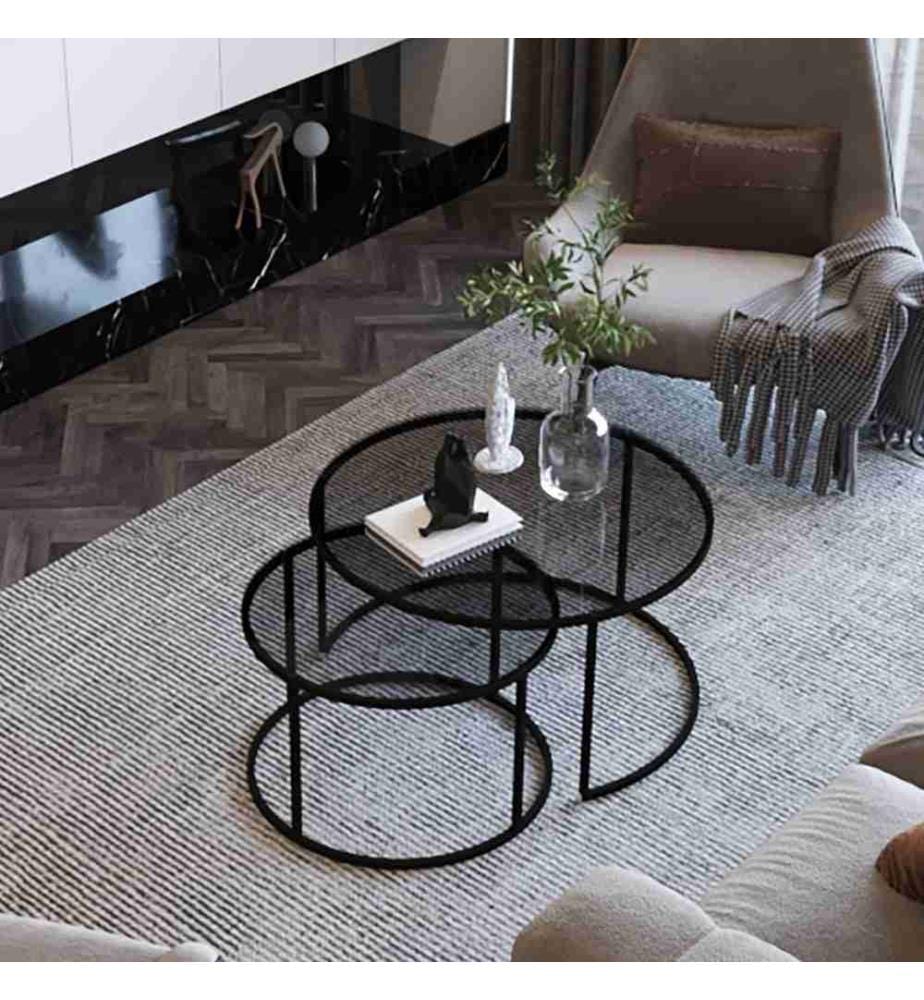 Set di 2 tavolini Kokkola in vetro fumé nero trasparente