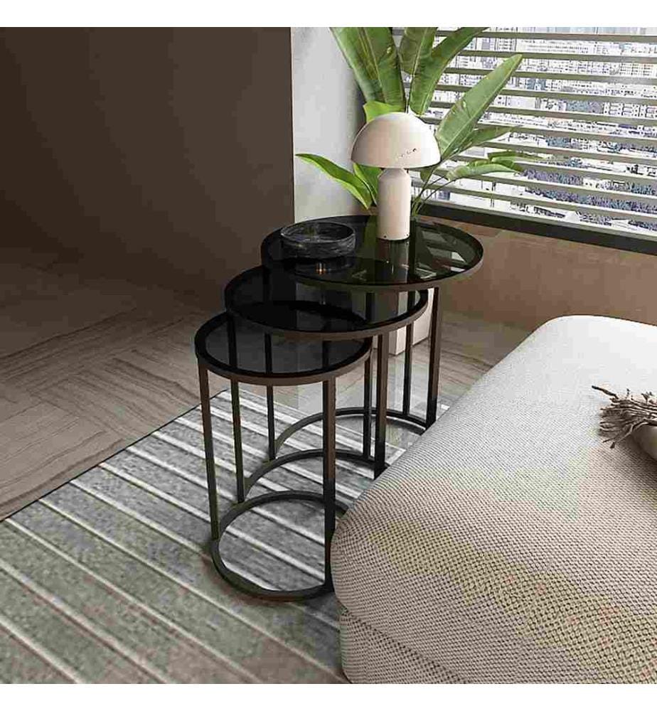 Set de 3 tables d'appoint Kyyjärvi Noir Transparent
