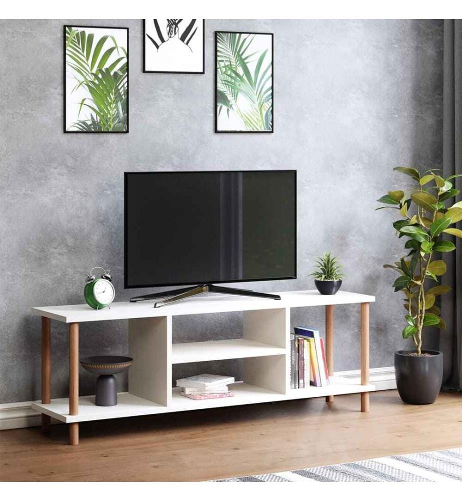 Fernsehtisch Ærøskøbing mit 2 Ablagefächern 43x120x29 cm Weiss