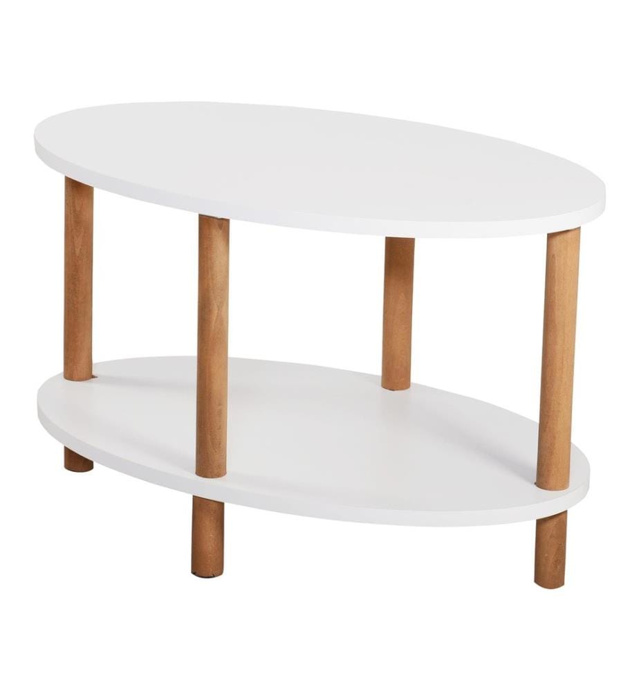 Couchtisch Højreby mit unterer Ablage 43x70x44 cm Oval Weiss