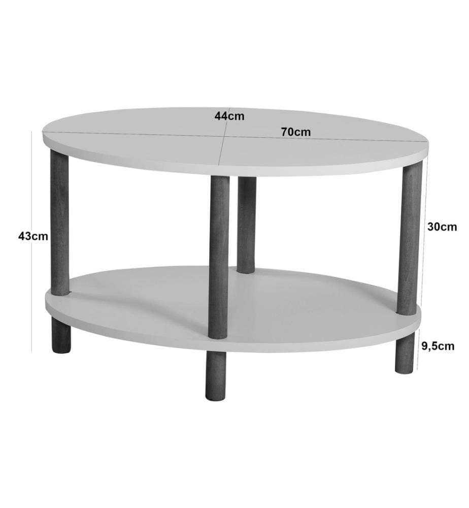 Couchtisch Højreby mit unterer Ablage 43x70x44 cm Oval Weiss