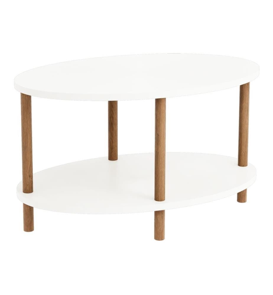 Couchtisch Højreby mit unterer Ablage 43x70x44 cm Oval Weiss
