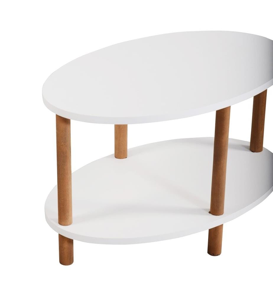 Couchtisch Højreby mit unterer Ablage 43x70x44 cm Oval Weiss