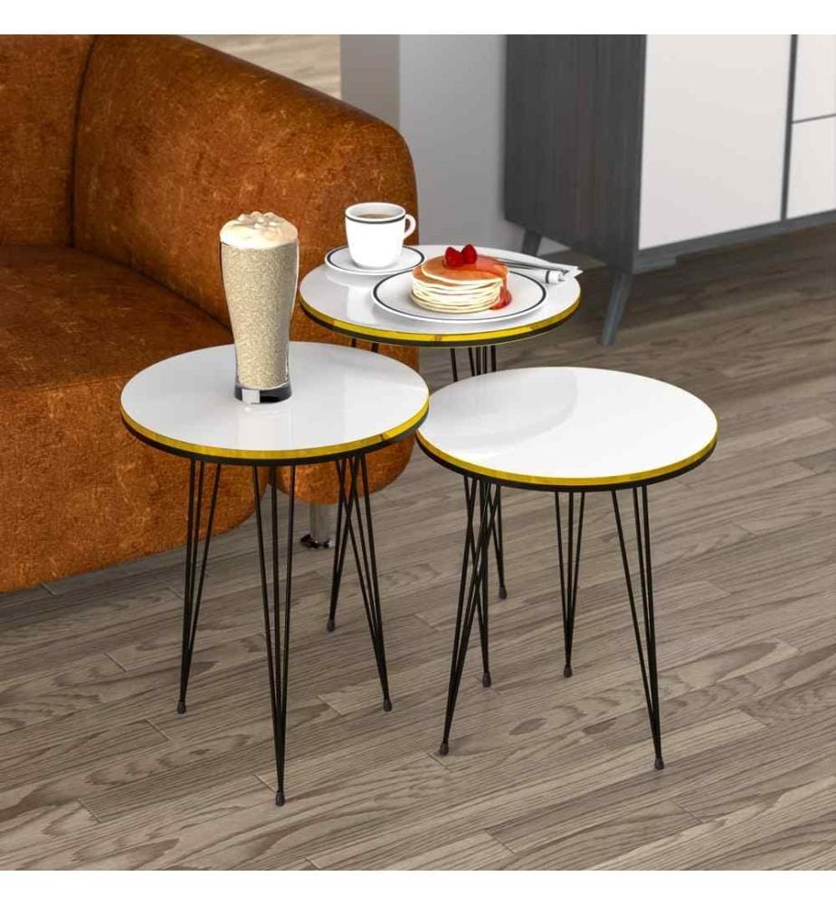 Set de 3 tables Ry Blanc Noir
