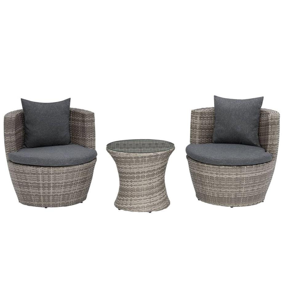 Set bistrot con cuscini CAPRI Rattan sintetico (PE) Grigio