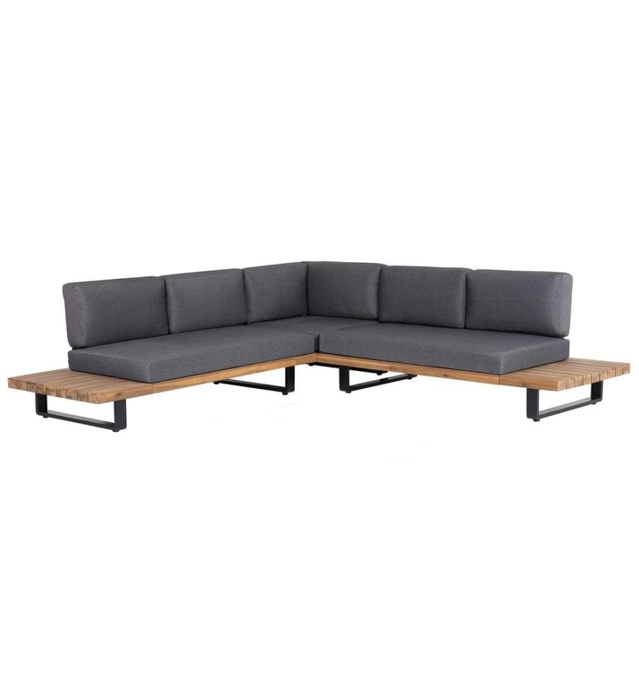 Garten Ecksofa mit Tisch 5-Sitzer MYKONOS rechtsseitig zertifiziertes Akazienholz Dunkelgrau