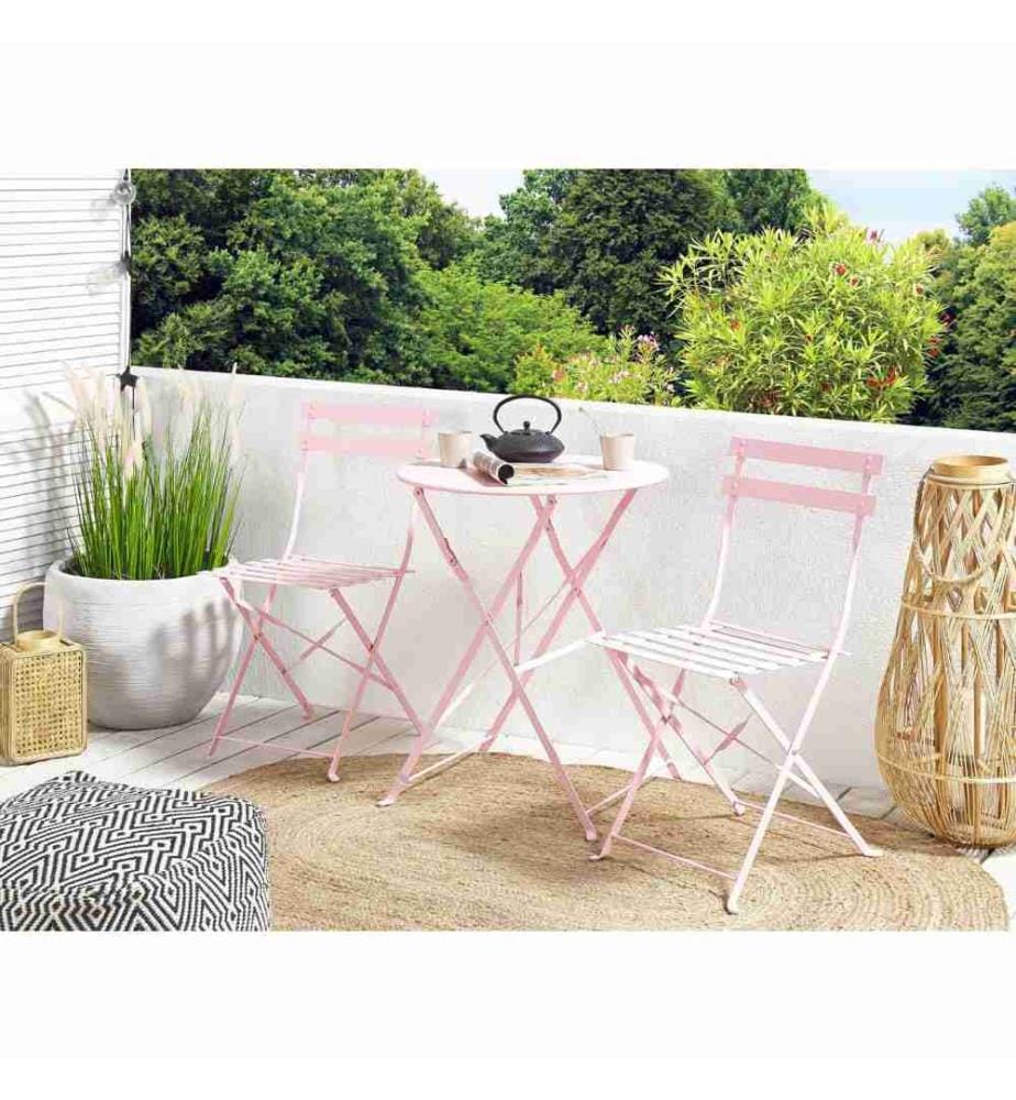 Ensemble bistrot Pliant FIORI Métal Rose pastel
