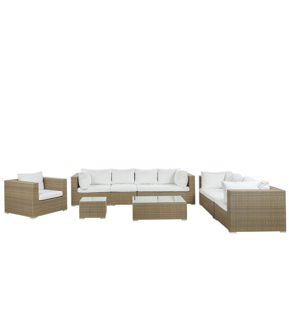 Lounge Set mit Tisch 8-Sitzer MAESTRO modular Polyrattan Hellbraun