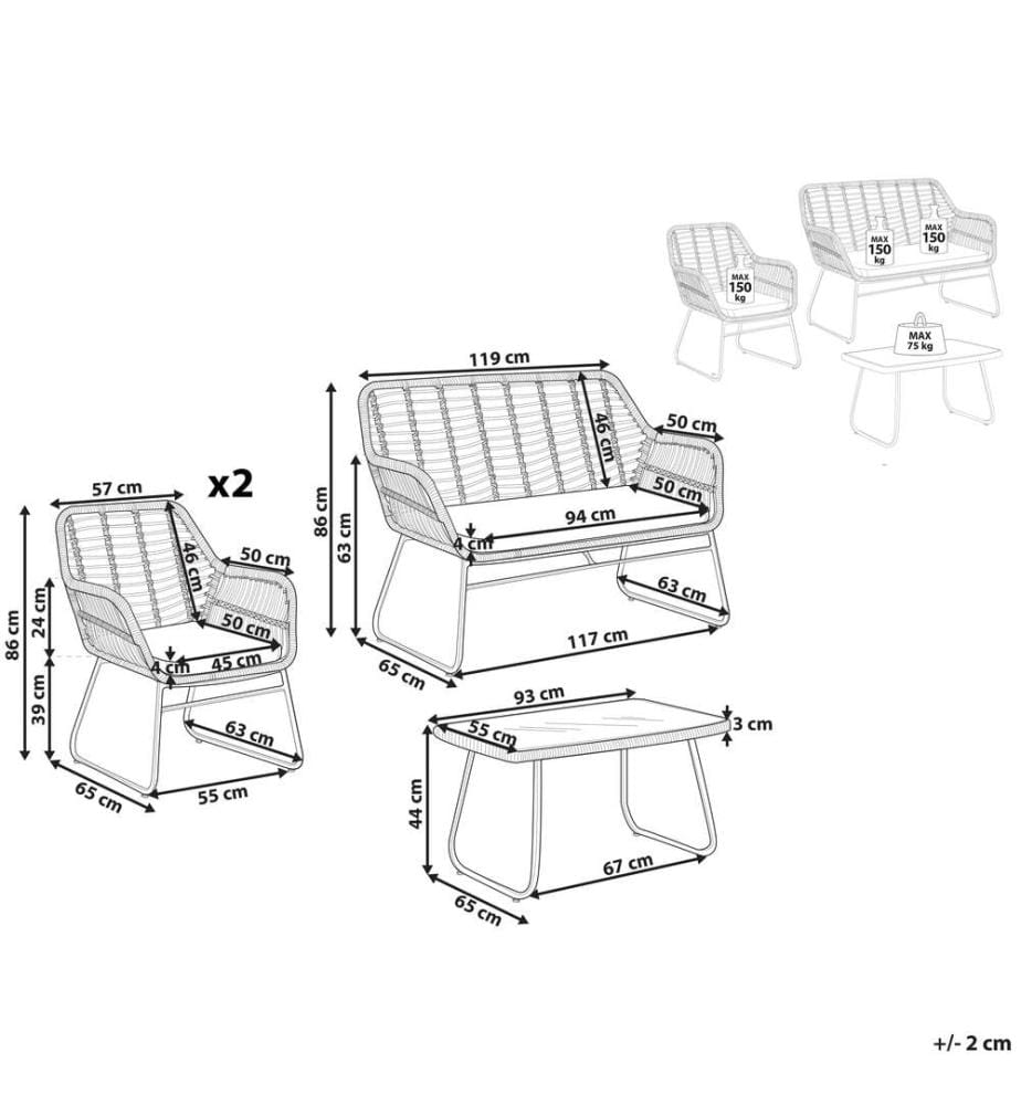 Set da giardino con tavolo 4 posti MINORI Rattan sintetico (PE) Beige
