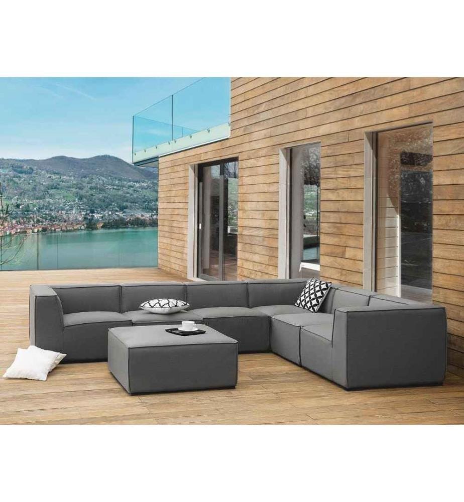Garten Ecksofa mit Ottomane 7-Sitzer AREZZO linksseitig modular Grau