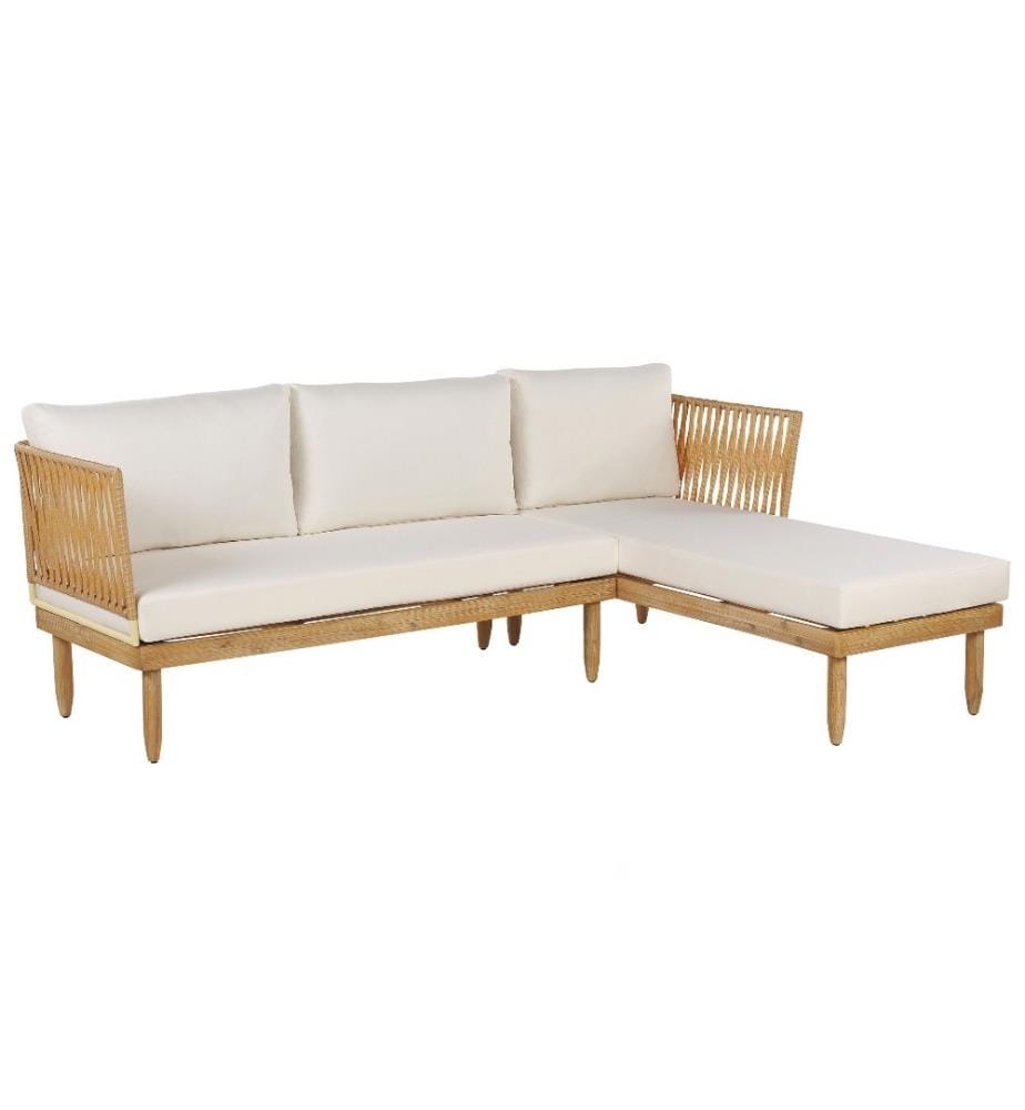 Lounge Set mit Tisch 4-Sitzer CREMONA linksseitig Akazienholz Cremeweiss