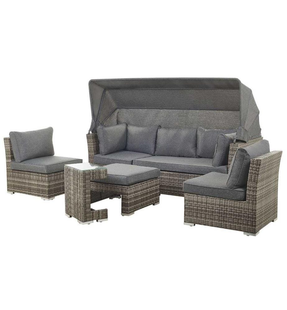 Ensemble de salon de jardin avec table 6 places CORTE Polyrotin Marron foncé