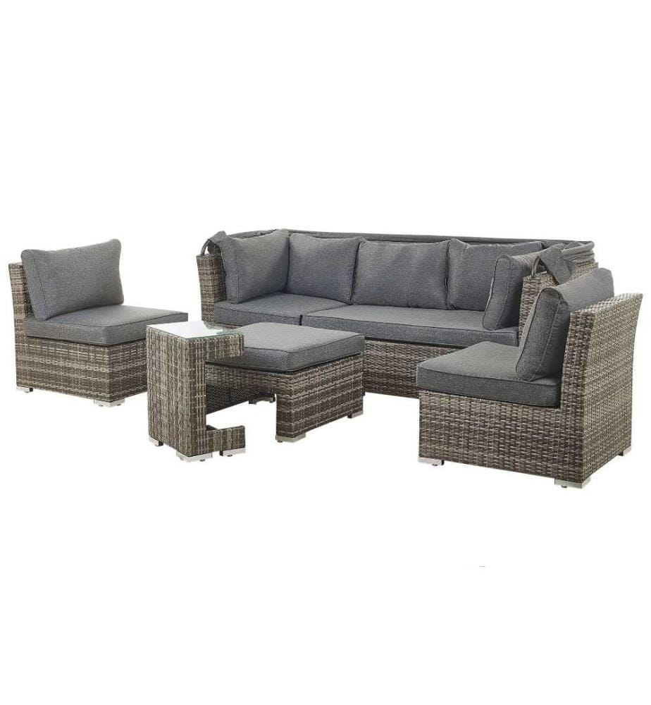 Ensemble de salon de jardin avec table 6 places CORTE Polyrotin Marron foncé