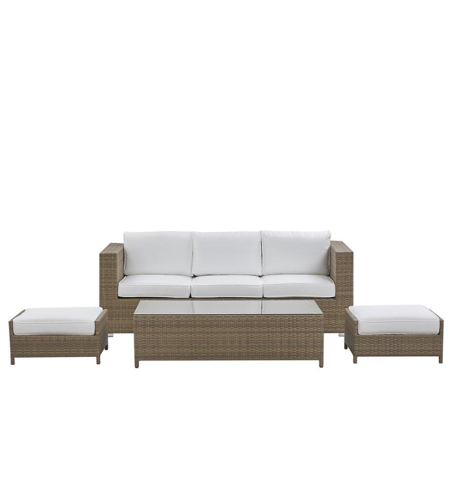 Lounge Set mit Tisch und Ottomane 5-Sitzer BELLUNO Polyrattan Weiss