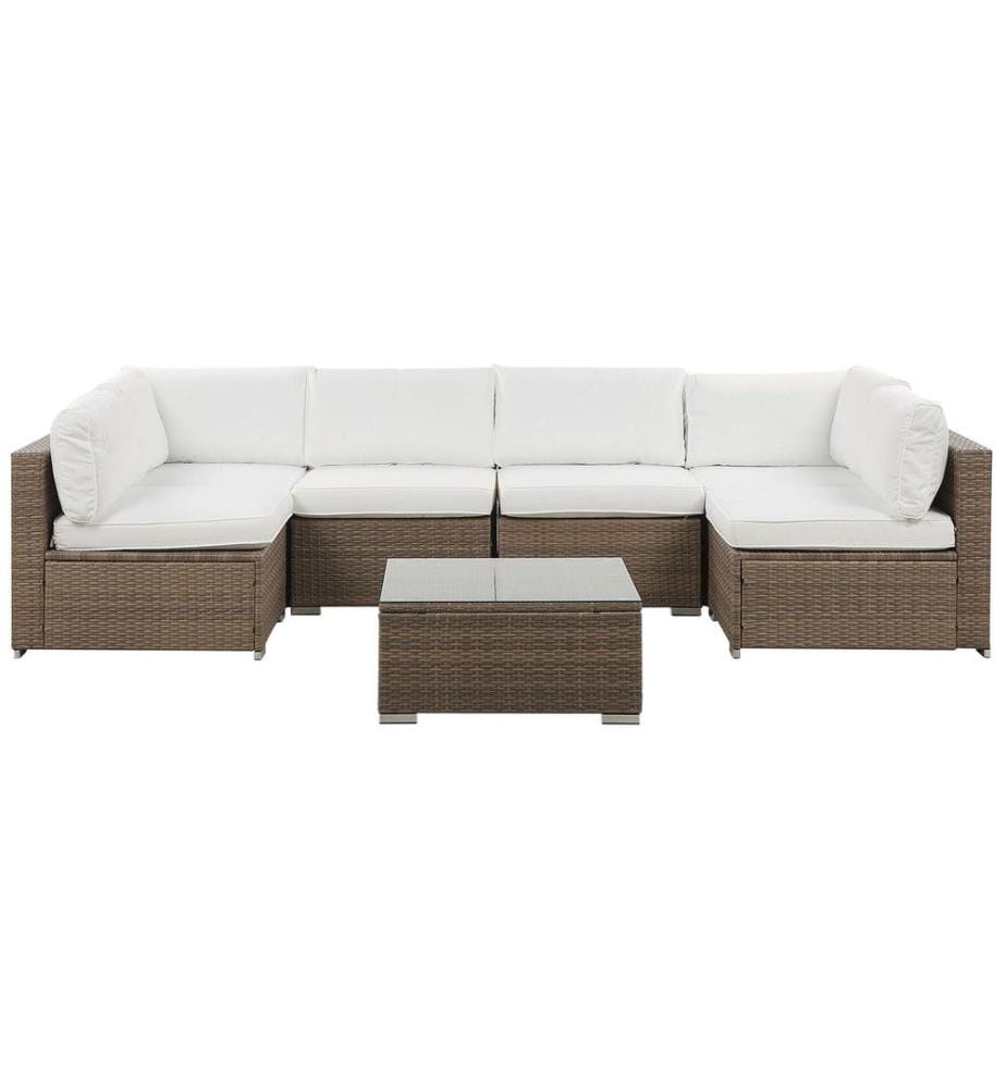 Garten Ecksofa mit Tisch 6-Sitzer BELVEDERE Polyrattan Weiss